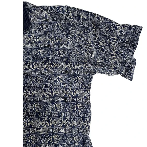 Croft & Barrow Mens Blue Tribal Geometric Print Short Sleeve Polo Shirt Large - Picture 3 of 5